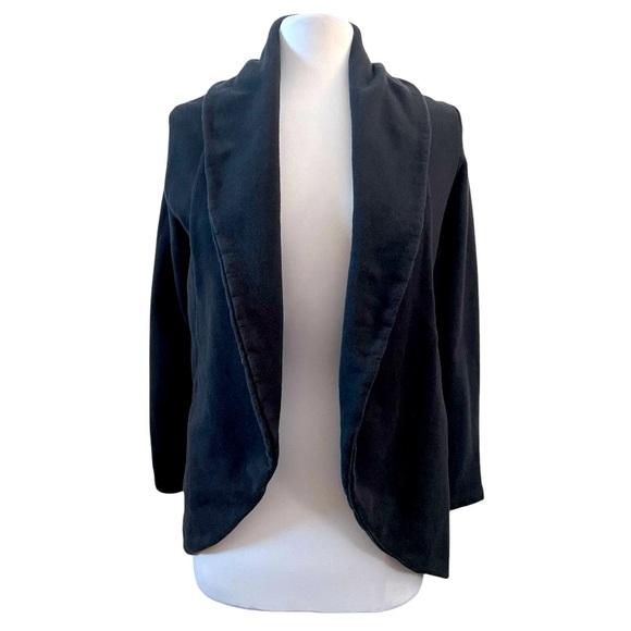 James Perse Shawl Collar Open Front Circle Sweater Sweatshirt Black French Terry - Picture 1 of 7